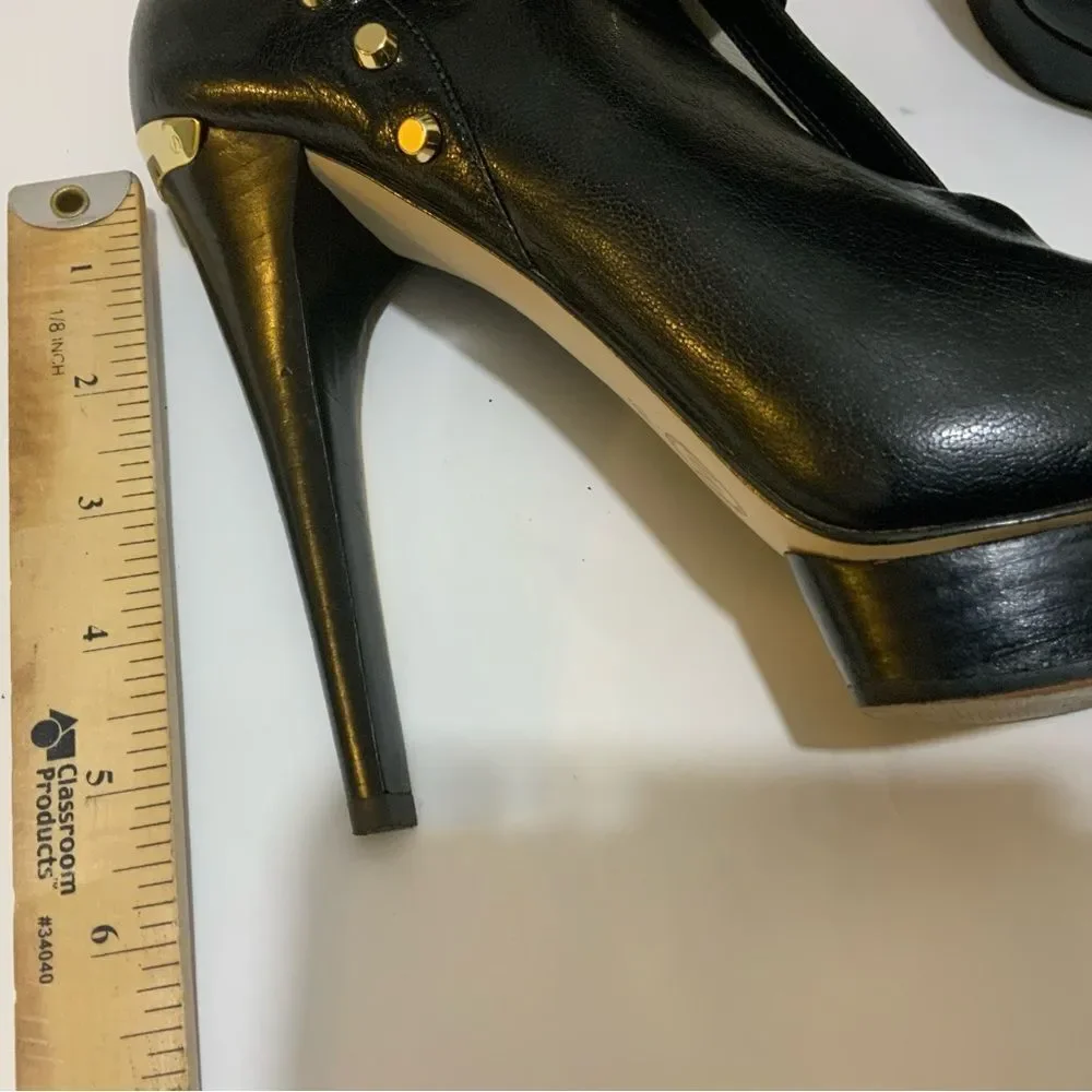 MICHAEL KORS BLACK LEATHER PEEP TOE BOOTIES 9 M